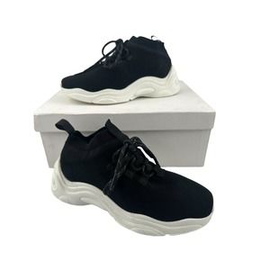 IRO Paris Sock Black White Knit Flat Lace Up Tie Pull On Trainer Sneaker Sz 6/36